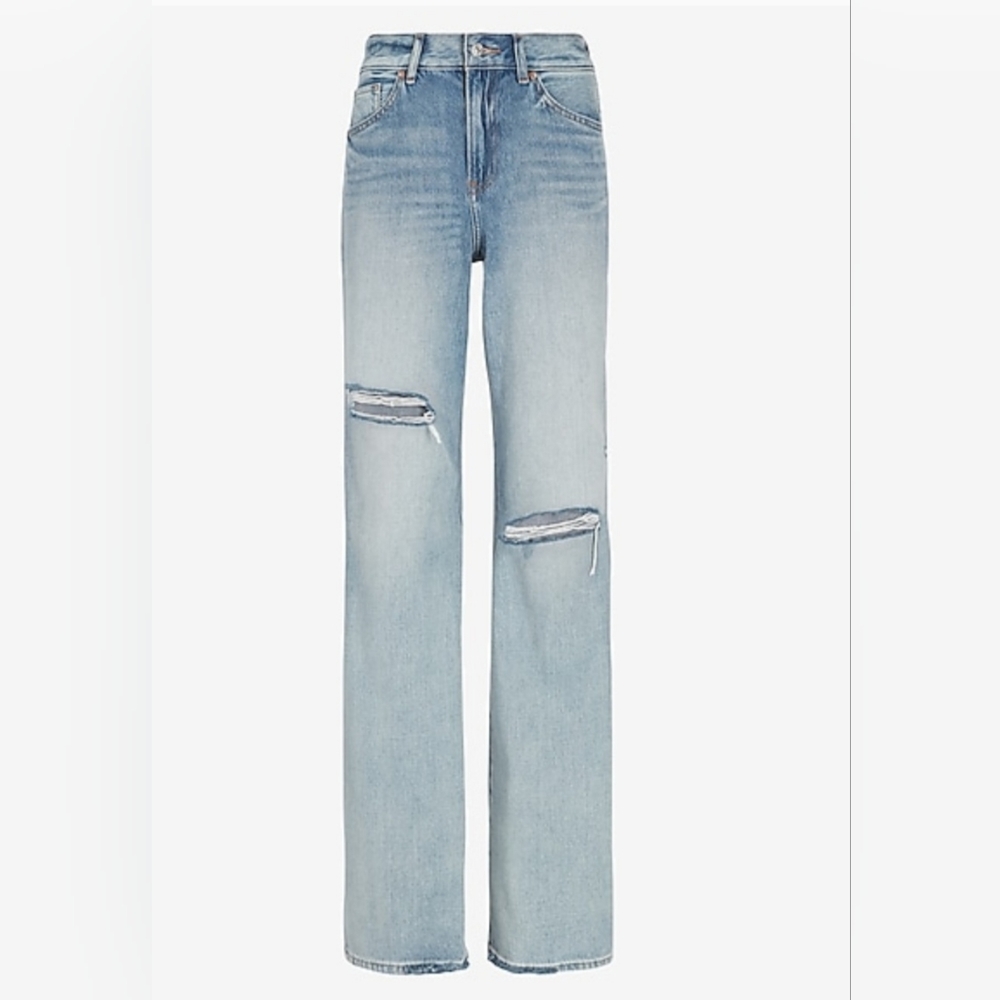 NWT High Waisted Light Wash Ripped Wide Leg Jeans NWT